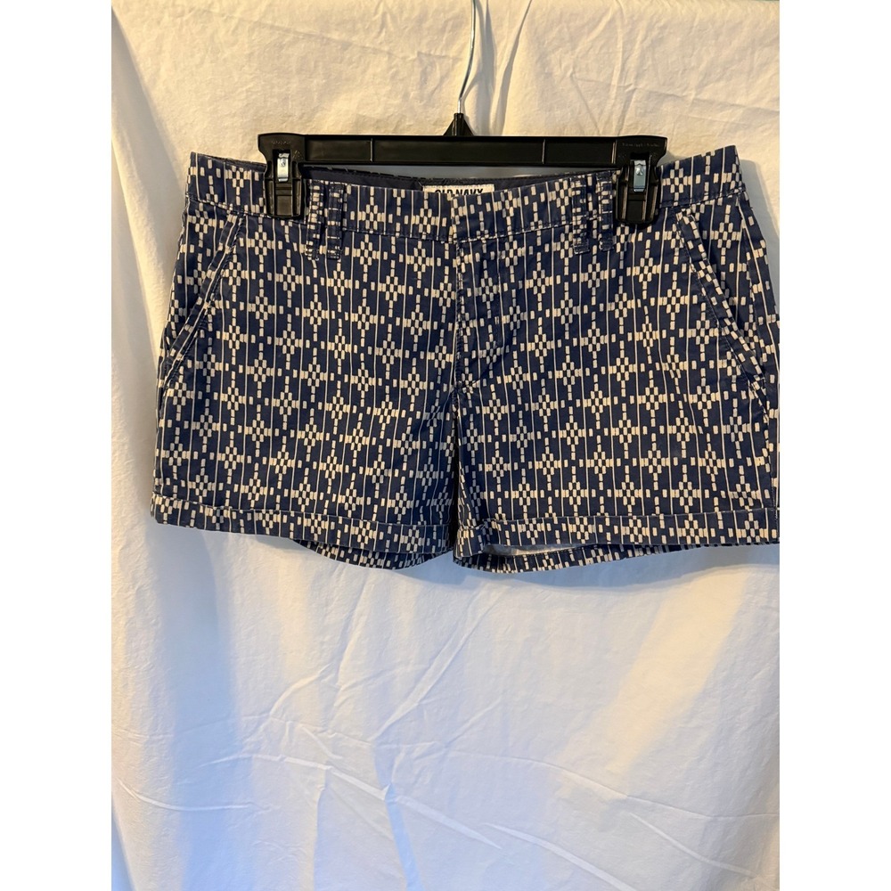 Old Navy Womens Blue White Geometric Ikat Print Chino Shorts Size 6 Mid Rise